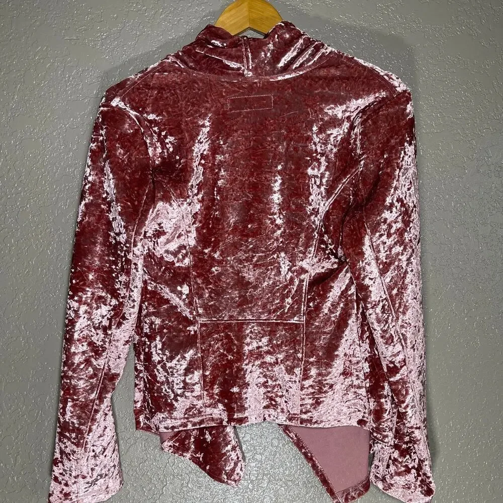 Blanknyc Women's Jacket Pink Crushed‎ Velvet Moto  Medium Drape Romantic Rock